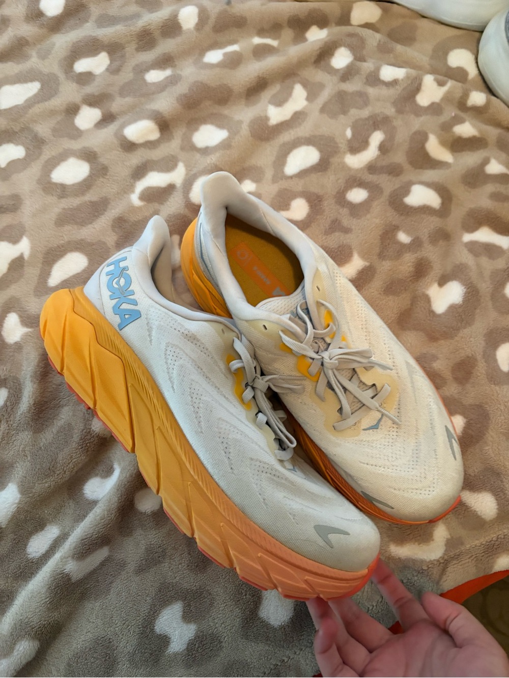 Hoka White and Yellow Gradient Cushion Running Shoes